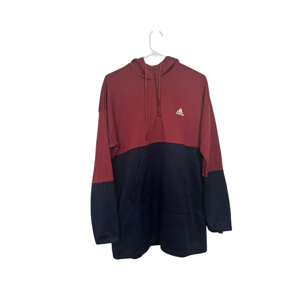 Adidas Mens Quarter Zip Hoodie Burgundy Navy Colorblock GD9027 Large